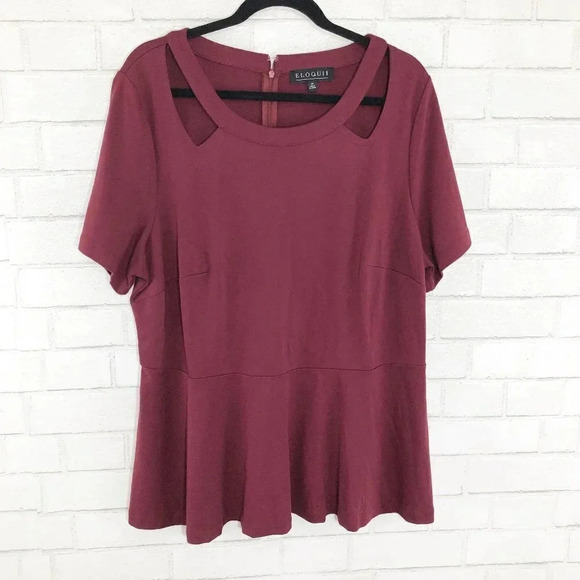 Eloquii Maroon Peplum Cutout Blouse Women's Plus Size Size 20 - Picture 1 of 7